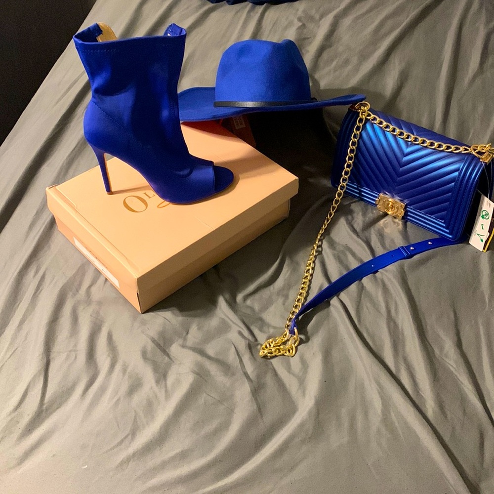 Royal blue open toe boots